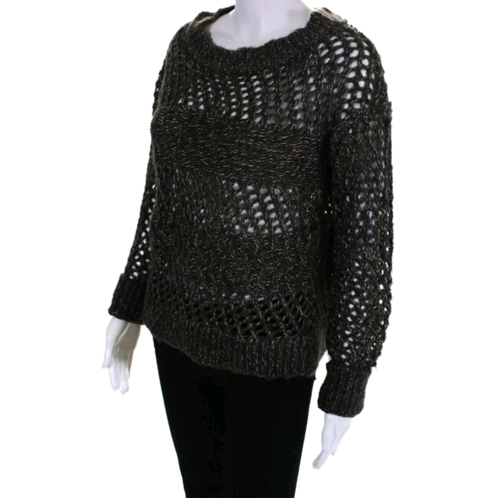 RD STYLE ROUND NECK SWEATER GRAY OPEN KNIT small p - Picture 2 of 4